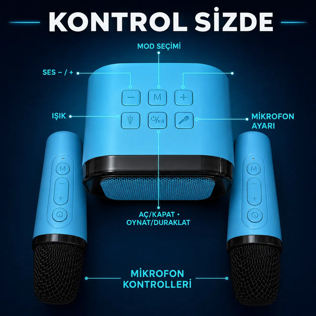 Kablosuz Çift Mikrofonlu Karaoke Bluetooth Hoparlör