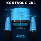Kablosuz Çift Mikrofonlu Karaoke Bluetooth Hoparlör