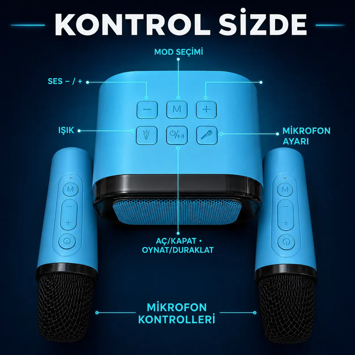 Kablosuz Çift Mikrofonlu Karaoke Bluetooth Hoparlör